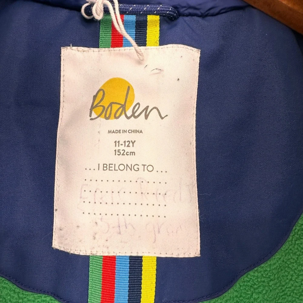 Boden Parka Jacket Coat Kids 11-12Y Faux Fur Hood Padded Navy Blue Winter Ski